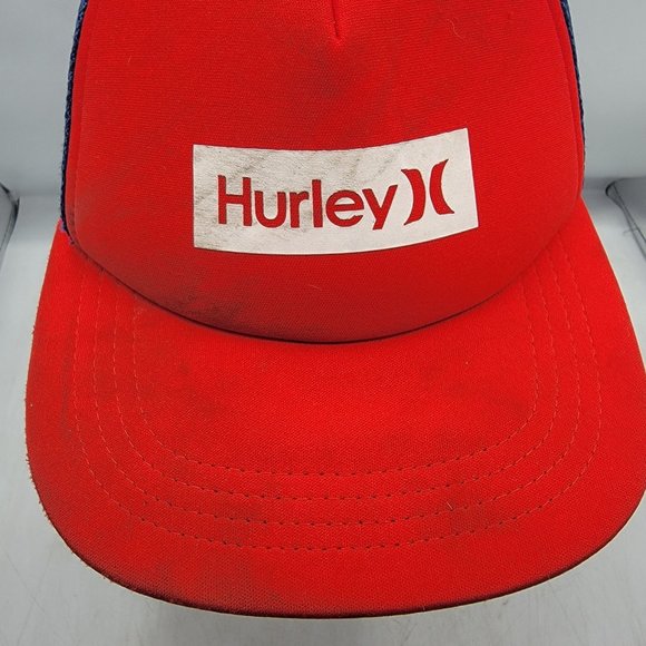 Hurley Mens One and Only Square Trucker Hat Cap Red Blue Breathable Comfort - Picture 5 of 9